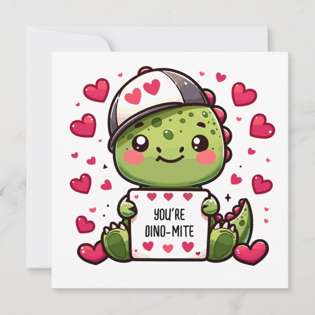 Du är Dino-mite! - Cute Dinosaur Valentine Card Julkort (Framsida)
