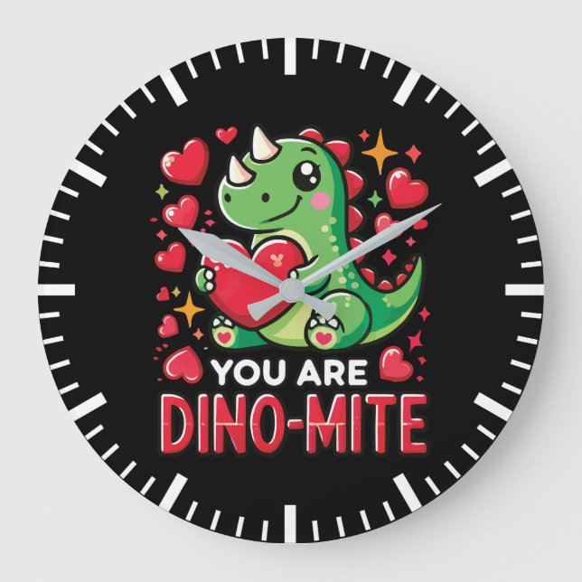 Du är Dino-Mite - Cute Dinosaur Valentine Day Stor Klocka (Framsida)