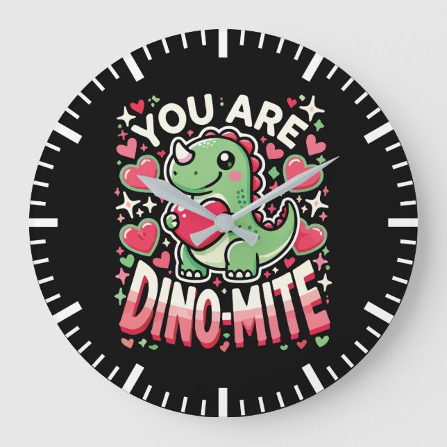 Du är Dino-Mite - Cute Dinosaur Valentine Day Stor Klocka (Framsida)
