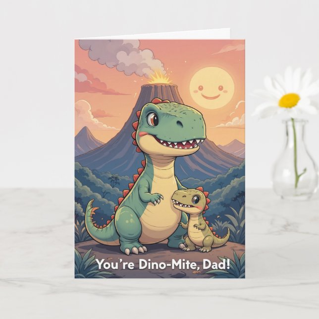 Du är Dino Mite Pappa Söt Dinosaurie Solnedgång Fä Kort (Liten växt)