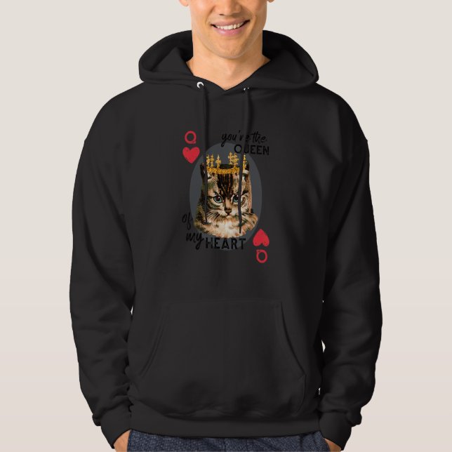 Du är drottningen av mitt hjärta Red Heart Cat Mam Hoodie (Framsida)