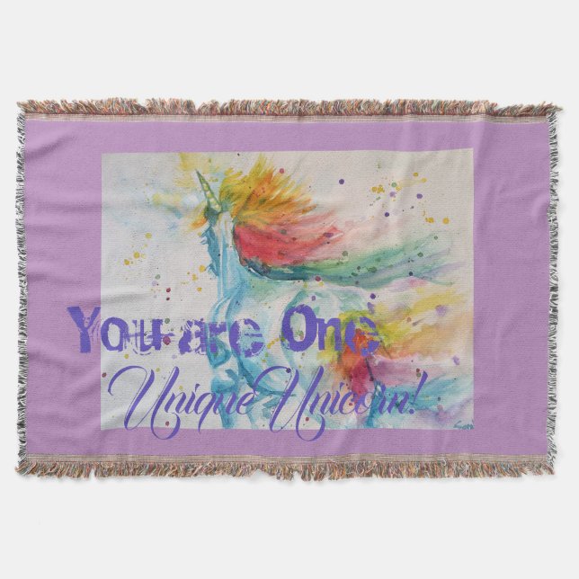 Du är en enastående enhörning! Regnbåge, vattenfär Filt (Framsidan)