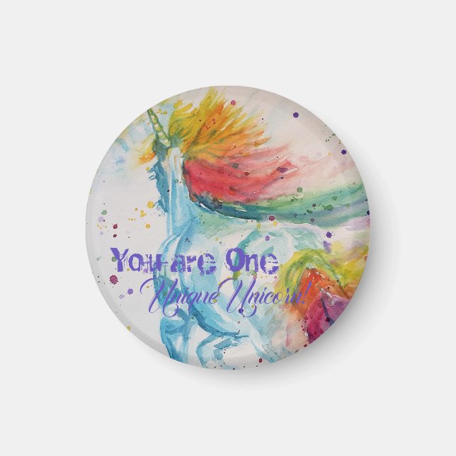 Du är en enastående enhörning! Regnbåge, vattenfär Magnet (Framsidan)