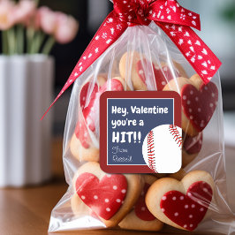 Du Är En Hit Valentine Baseball Favor Fyrkantigt Klistermärke