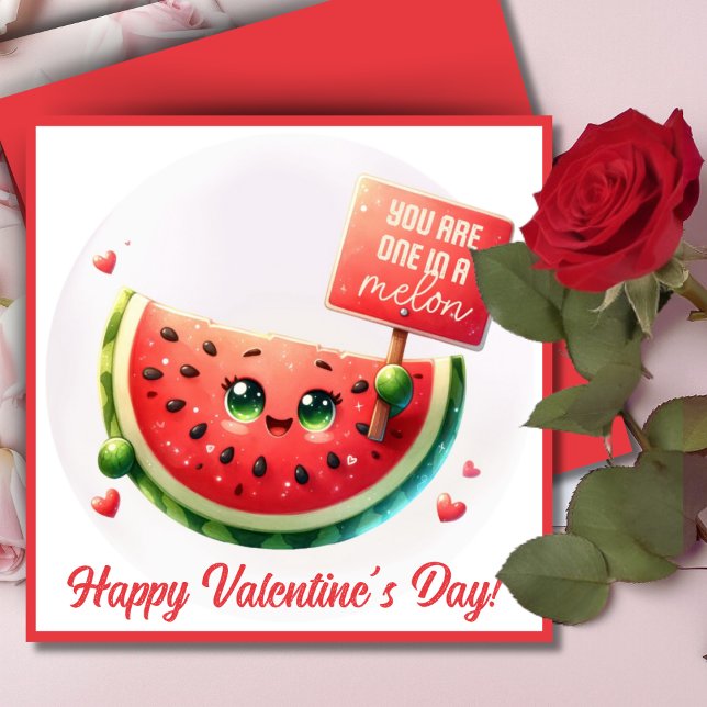 Du är en i en Melon Cute Anpassningsbar Valentine  Julkort (You Are One In A Melon Cute Custom Valentine Pun Holiday Card. Add your name & a special message!)