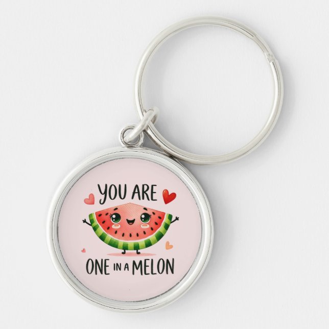 Du är en i en Melon-Cute Watermelon Keychain Rund Silverfärgad Nyckelring (Framsidan)