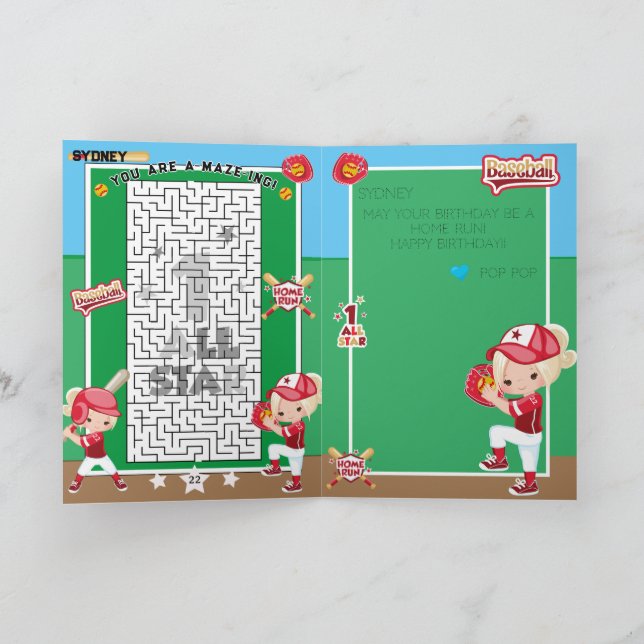Du är en Maze-ing-ing-Blonde Girls Softball Birthd Kort (Inuti)