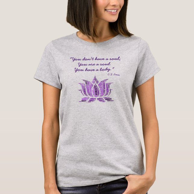 "Du är en själ" Lotus Flower Lila T Shirt (Framsida)