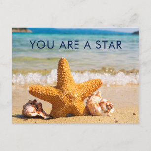 Du är en stjärna, Starfish och Seashells på Beach Vykort