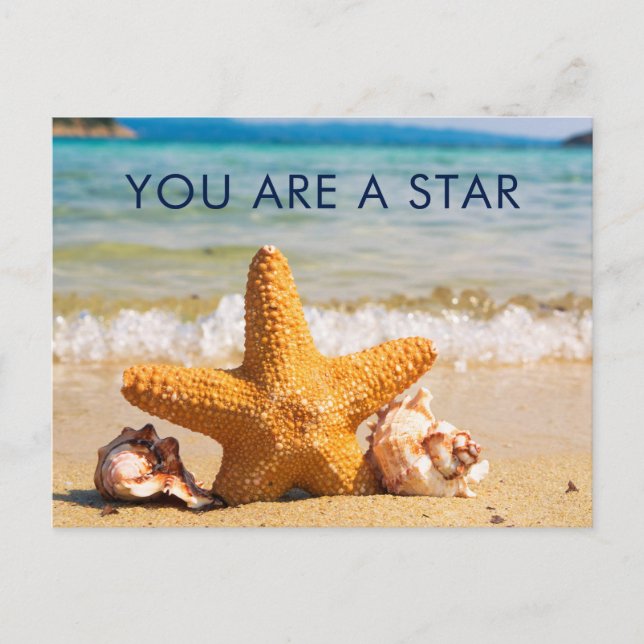 Du är en stjärna, Starfish och Seashells på Beach Vykort (Framsida)