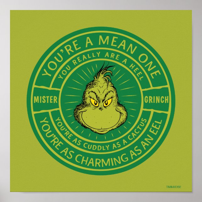 Du är ett Elak, ett Mister Grinch Badge Poster (Framsidan)
