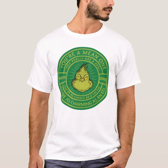 Du är ett Elak, ett Mister Grinch Badge T Shirt (Framsida)