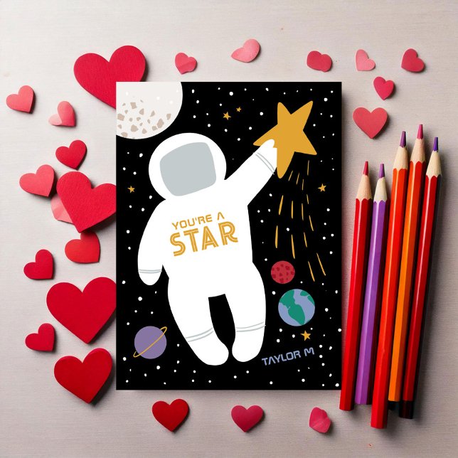 Du är ett Star Astornaut Classroom-Valentines Card Anteckningskort (Skapare uppladdad)
