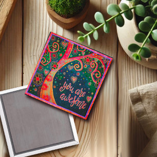 Du är Fantastisk Cute Whimsical Träd Blommigt Magnet