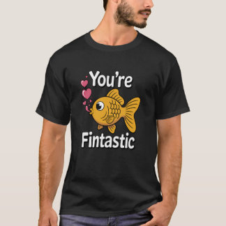 Du är Fintastisk Guld Fisk Puns Söt Kärlek Hjärtan T Shirt