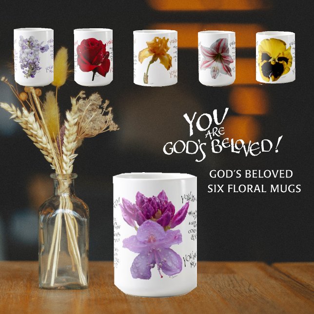 DU ÄR GODS NEDANSTÅENDE RHODODENDRON LILA LÅST KAFFEMUGG (Skapare uppladdad)