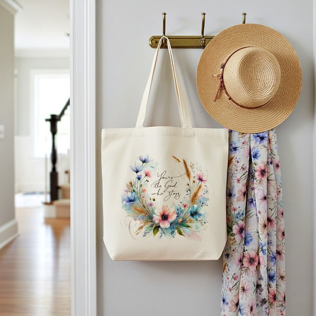 Du är Gud som Stays, vattenfärgsfärgad blommigt Tygkasse (Skapare uppladdad)