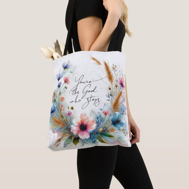 Du är Gud som Stays, vattenfärgsfärgad blommigt Tygkasse (Närbild)