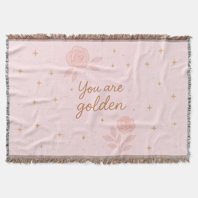 Du Är Guld | Rosa Estetisk Blommig Design Filt (Framsidan)