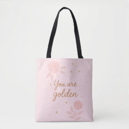 Du Är Guld | Rosa Estetisk Blommig Design Tygkasse