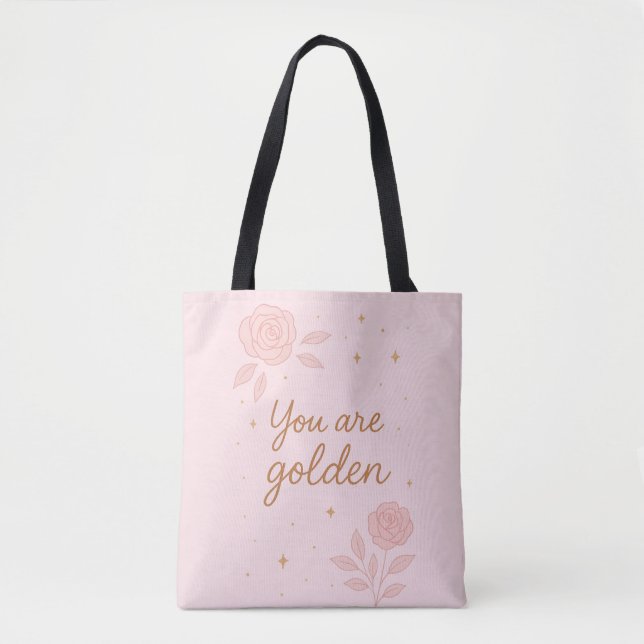 Du Är Guld | Rosa Estetisk Blommig Design Tygkasse (Framsida)