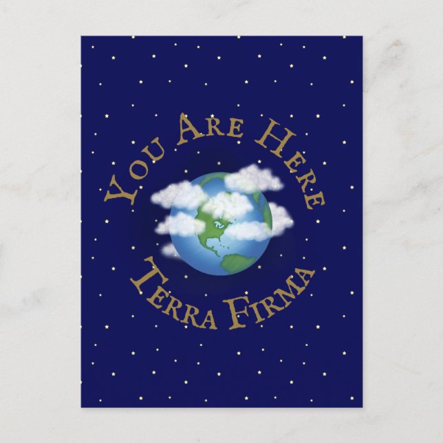 "Du är här - Terra Firma", den humoriserade planet Vykort (Framsida)