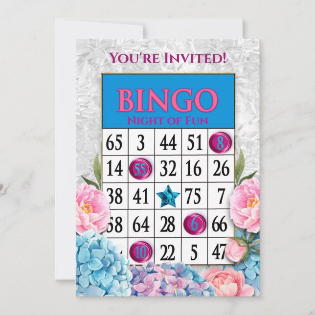 Du är inbjuden Bingo Nattens Party-blommor Inbjudningar (Framsida)