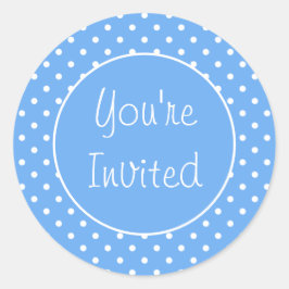 Du är inbjuden Blek Blue Polka Dot Kuvert Seal Runt Klistermärke