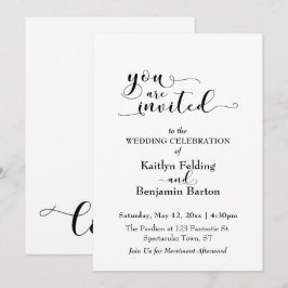 "Du är inbjuden" Elegant Calligraphy Black White Inbjudningar