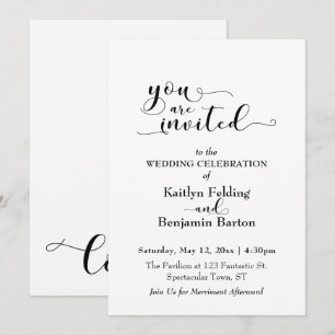 "Du är inbjuden" Elegant Calligraphy Black White Inbjudningar