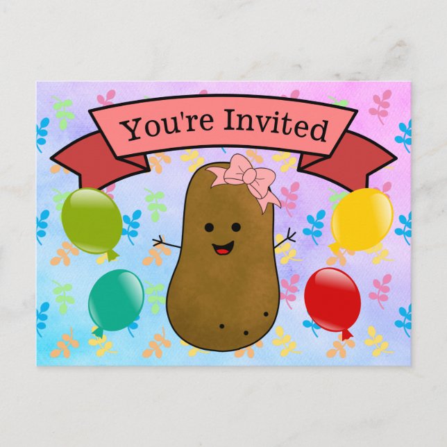 Du är inbjuden Potato Birthday Girl Helg Vykort (Framsida)