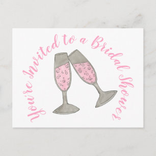 Du är inbjuden Rosa Champagne Glas Bröllopsfest Inbjudan Vykort