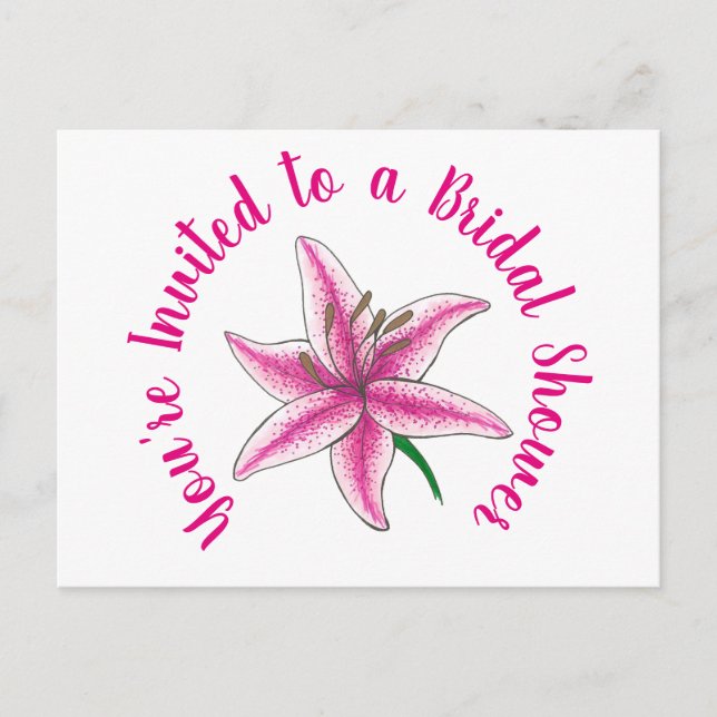 Du är inbjuden Rosa lilja Bröllopsdusch Inbjudan Vykort (Framsida)