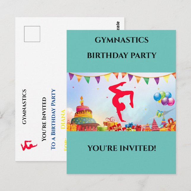 Du är inbjuden till en Gymnastics Party Personlig Vykort (Fram/baksida)