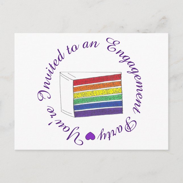 Du är inbjuden till Rainbow Cake Förlovningsfest Inbjudan Vykort (Framsida)