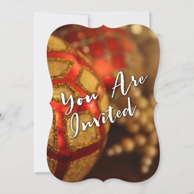 "Du är inbjuden" typografi med Red & Guld Photo Inbjudningar (Framsida)