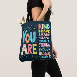 Du är inspirerande offertpositiv typografi tygkasse