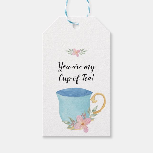 Du är Kopp i Tea Blue och Rosa Presentetikett (Framsidan)