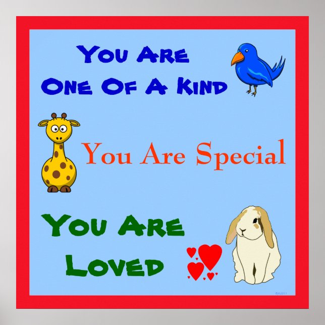Du är Loved Animal Inspirational Kids Quote Poster (Framsidan)