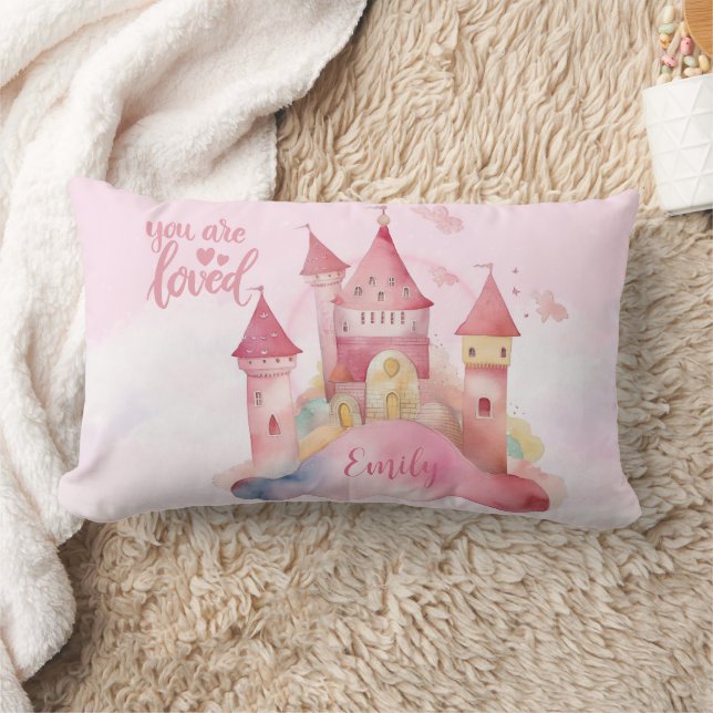 Du är Loved Palace på Rosa Cloud Lumbarkudde (Filt)