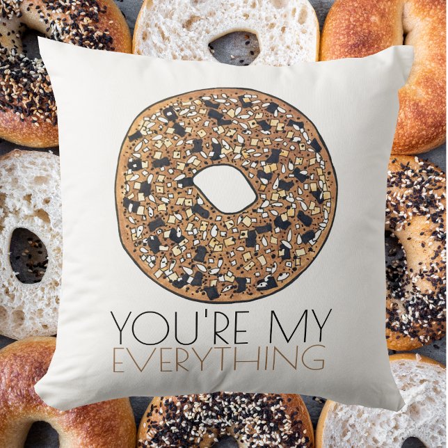 Du är min allt Bagel Breakfast Food Kärlek Kudde (You're My Everything Bagel Pillow)