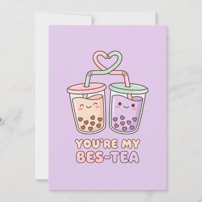 Du Är Min Bästa-Te - Söt Bubble Tea Alla Hjärtans  Julkort (Framsida)
