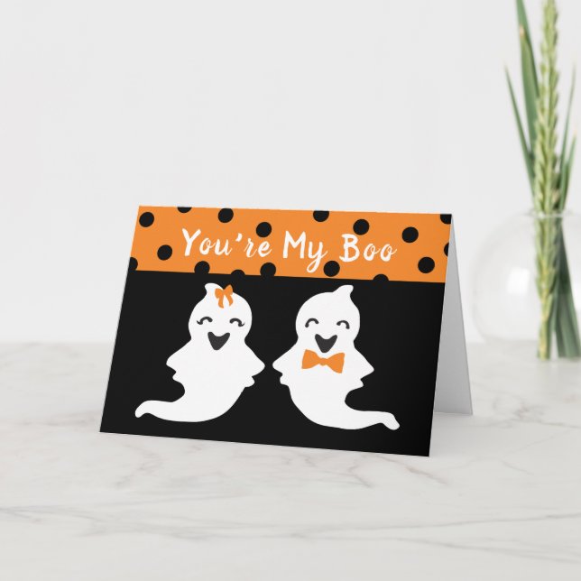 Du är min Boo Cute Ghost Halloween Polka dots Kort (Framsida)