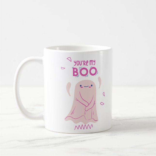 Du är min Boo Cute Rosa Ghost Halloween Kaffemugg (Vänster)