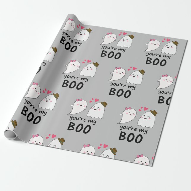 Du är min Boo Halloween Ghost Kawaii Cute Presentpapper (Utrullad)