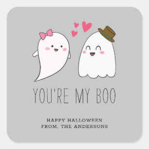 Du är min Boo Halloween Kawaii Ghost Cute Grått Fyrkantigt Klistermärke