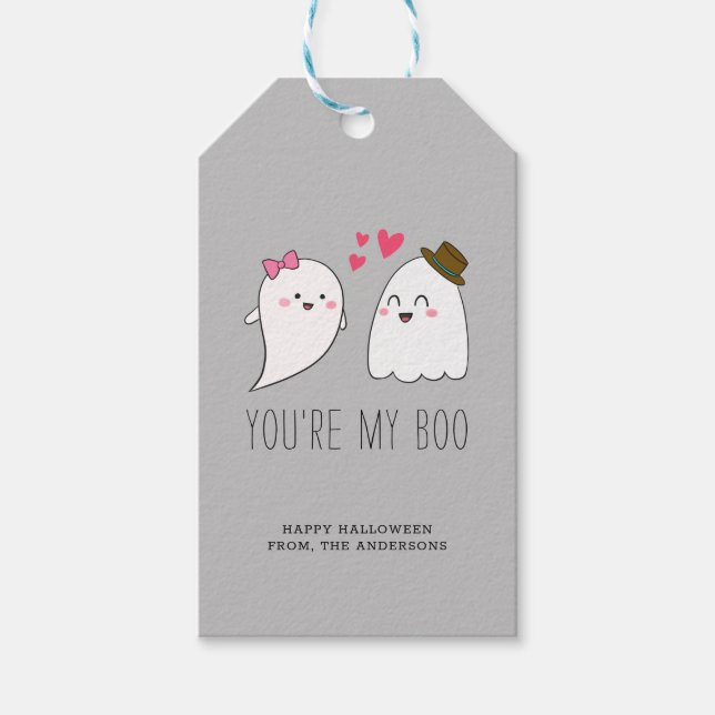 Du är min Boo Halloween Kawaii Ghost Cute Simple Presentetikett (Framsidan)