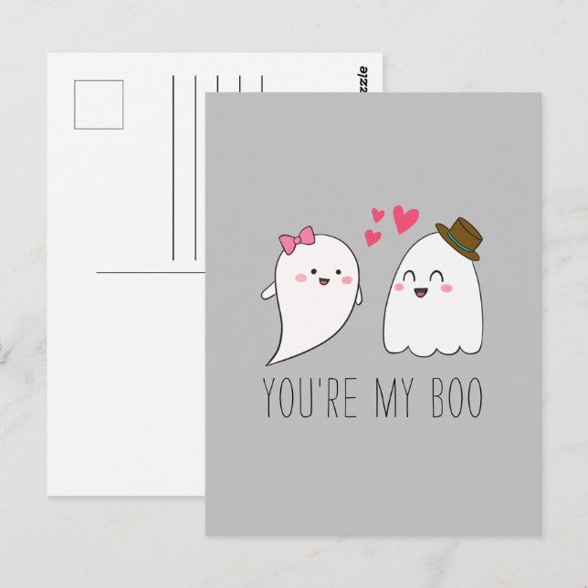 Du är min Boo Halloween Kawaii Ghost Cute Vykort (Fram/baksida)