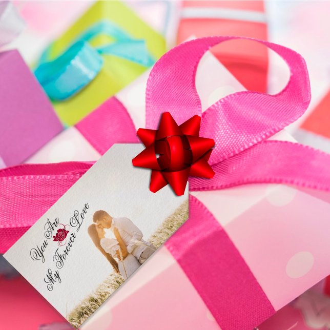 "Du är min eviga kärlek" Röd Ros Elegant Foto Presentetikett (Skapare uppladdad)