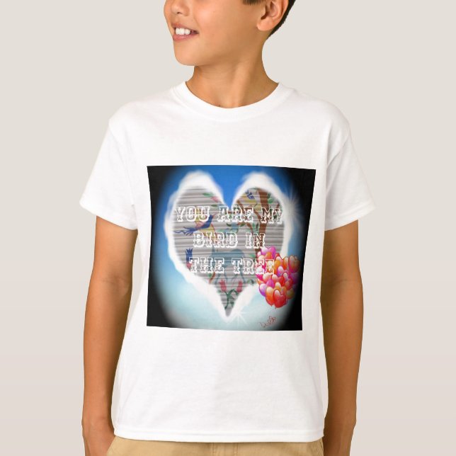 Du är min fågel i Träd: Hjärtfilt design T Shirt (Framsida)
